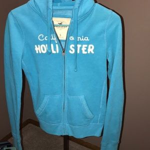 Light blue zip up hollister hoodie